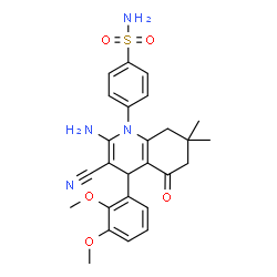 ChemSpider 2D Image | 4-[2-Amino-3-cyano-4-(2,3-dimethoxyphenyl)-7,7-dimethyl-5-oxo-5,6,7,8-tetrahydro-1(4H)-quinolinyl]benzenesulfonamide | C26H28N4O5S