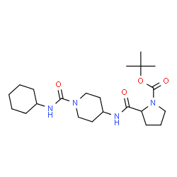ChemSpider 2D Image | 2-Methyl-2-propanyl 2-{[1-(cyclohexylcarbamoyl)-4-piperidinyl]carbamoyl}-1-pyrrolidinecarboxylate | C22H38N4O4