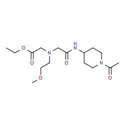 ChemSpider 2D Image | Ethyl [{2-[(1-acetyl-4-piperidinyl)amino]-2-oxoethyl}(2-methoxyethyl)amino]acetate | C16H29N3O5