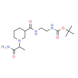 ChemSpider 2D Image | 2-Methyl-2-propanyl [2-({[1-(1-amino-1-oxo-2-propanyl)-3-piperidinyl]carbonyl}amino)ethyl]carbamate | C16H30N4O4