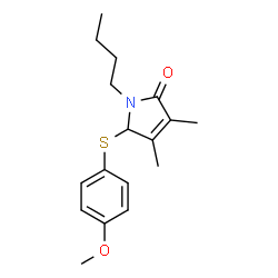 ChemSpider 2D Image | 1-Butyl-5-[(4-methoxyphenyl)sulfanyl]-3,4-dimethyl-1,5-dihydro-2H-pyrrol-2-one | C17H23NO2S