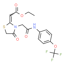 ChemSpider 2D Image | Ethyl (2E)-[4-oxo-3-(2-oxo-2-{[4-(trifluoromethoxy)phenyl]amino}ethyl)-1,3-thiazolidin-2-ylidene]acetate | C16H15F3N2O5S