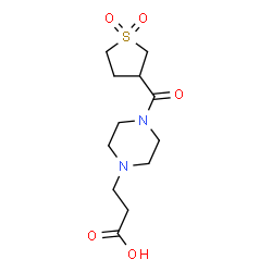 ChemSpider 2D Image | 3-{4-[(1,1-Dioxidotetrahydro-3-thiophenyl)carbonyl]-1-piperazinyl}propanoic acid | C12H20N2O5S