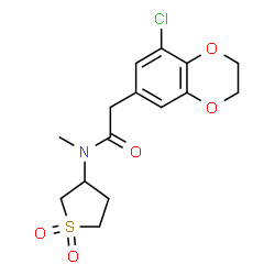 ChemSpider 2D Image | 2-(8-Chloro-2,3-dihydro-1,4-benzodioxin-6-yl)-N-(1,1-dioxidotetrahydro-3-thiophenyl)-N-methylacetamide | C15H18ClNO5S