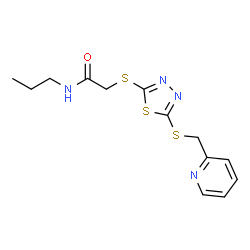 ChemSpider 2D Image | N-Propyl-2-({5-[(2-pyridinylmethyl)sulfanyl]-1,3,4-thiadiazol-2-yl}sulfanyl)acetamide | C13H16N4OS3
