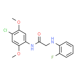ChemSpider 2D Image | N-(4-Chloro-2,5-dimethoxyphenyl)-N~2~-(2-fluorophenyl)glycinamide | C16H16ClFN2O3