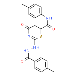 ChemSpider 2D Image | 2-[2-(4-Methylbenzoyl)hydrazino]-N-(4-methylphenyl)-4-oxo-5,6-dihydro-4H-1,3-thiazine-6-carboxamide | C20H20N4O3S