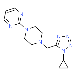 ChemSpider 2D Image | 2-{4-[(1-Cyclopropyl-1H-tetrazol-5-yl)methyl]-1-piperazinyl}pyrimidine | C13H18N8