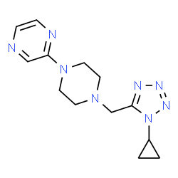 ChemSpider 2D Image | 2-{4-[(1-Cyclopropyl-1H-tetrazol-5-yl)methyl]-1-piperazinyl}pyrazine | C13H18N8