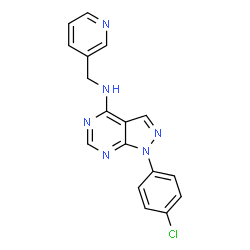 ChemSpider 2D Image | 1-(4-chlorophenyl)-N-(pyridin-3-ylmethyl)pyrazolo[3,4-d]pyrimidin-4-amine | C17H13ClN6