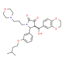 ChemSpider 2D Image | 4-[2,3-Dihydro-1,4-benzodioxin-6-yl(hydroxy)methylene]-5-[3-(3-methylbutoxy)phenyl]-1-[3-(4-morpholinyl)propyl]-2,3-pyrrolidinedione | C31H38N2O7