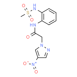 ChemSpider 2D Image | N-{2-[(Methylsulfonyl)amino]phenyl}-2-(4-nitro-1H-pyrazol-1-yl)acetamide | C12H13N5O5S