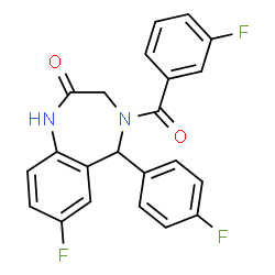 ChemSpider 2D Image | 7-Fluoro-4-(3-fluorobenzoyl)-5-(4-fluorophenyl)-1,3,4,5-tetrahydro-2H-1,4-benzodiazepin-2-one | C22H15F3N2O2
