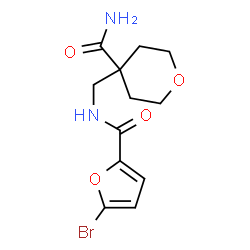 ChemSpider 2D Image | 4-{[(5-Bromo-2-furoyl)amino]methyl}tetrahydro-2H-pyran-4-carboxamide | C12H15BrN2O4
