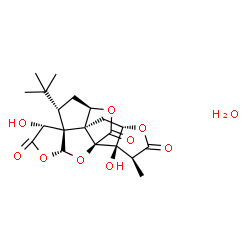 ChemSpider 2D Image | (1R,6R,7S,8S,10R,11S,13S,16S,17R)-6,17-Dihydroxy-16-methyl-8-(2-methyl-2-propanyl)-2,4,14,19-tetraoxahexacyclo[8.7.2.0~1,11~.0~3,7~.0~7,11~.0~13,17~]nonadecane-5,15,18-trione hydrate (1:1) | C20H26O10
