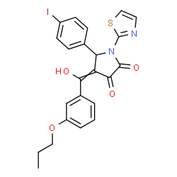 ChemSpider 2D Image | 4-[Hydroxy(3-propoxyphenyl)methylene]-5-(4-iodophenyl)-1-(1,3-thiazol-2-yl)-2,3-pyrrolidinedione | C23H19IN2O4S