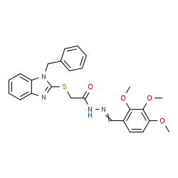 ChemSpider 2D Image | 2-[(1-Benzyl-1H-benzimidazol-2-yl)sulfanyl]-N'-(2,3,4-trimethoxybenzylidene)acetohydrazide | C26H26N4O4S