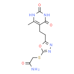 ChemSpider 2D Image | 2-({5-[2-(6-Methyl-2,4-dioxo-1,2,3,4-tetrahydro-5-pyrimidinyl)ethyl]-1,3,4-oxadiazol-2-yl}sulfanyl)acetamide | C11H13N5O4S