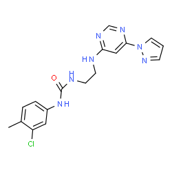 ChemSpider 2D Image | 1-(3-Chloro-4-methylphenyl)-3-(2-{[6-(1H-pyrazol-1-yl)-4-pyrimidinyl]amino}ethyl)urea | C17H18ClN7O