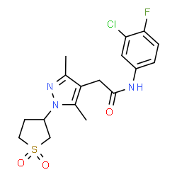 ChemSpider 2D Image | N-(3-Chloro-4-fluorophenyl)-2-[1-(1,1-dioxidotetrahydro-3-thiophenyl)-3,5-dimethyl-1H-pyrazol-4-yl]acetamide | C17H19ClFN3O3S