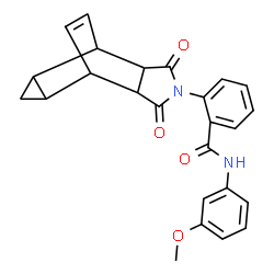 ChemSpider 2D Image | 2-(3,5-Dioxo-4-azatetracyclo[5.3.2.0~2,6~.0~8,10~]dodec-11-en-4-yl)-N-(3-methoxyphenyl)benzamide | C25H22N2O4