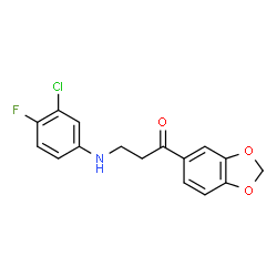 ChemSpider 2D Image | 1-(1,3-benzodioxol-5-yl)-3-(3-chloro-4-fluoroanilino)-1-propanone | C16H13ClFNO3