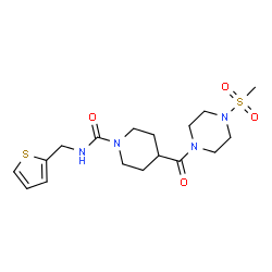 ChemSpider 2D Image | 4-{[4-(Methylsulfonyl)-1-piperazinyl]carbonyl}-N-(2-thienylmethyl)-1-piperidinecarboxamide | C17H26N4O4S2