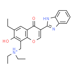 ChemSpider 2D Image | N-{[3-(1H-Benzimidazol-2-yl)-6-ethyl-7-hydroxy-4-oxo-4H-chromen-8-yl]methyl}-N-ethylethanaminium | C23H26N3O3