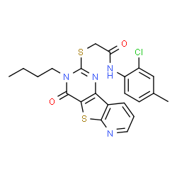 ChemSpider 2D Image | 2-[(3-Butyl-4-oxo-3,4-dihydropyrido[3',2':4,5]thieno[3,2-d]pyrimidin-2-yl)sulfanyl]-N-(2-chloro-4-methylphenyl)acetamide | C22H21ClN4O2S2