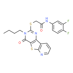 ChemSpider 2D Image | 2-[(3-Butyl-4-oxo-3,4-dihydropyrido[3',2':4,5]thieno[3,2-d]pyrimidin-2-yl)sulfanyl]-N-(3,4-difluorophenyl)acetamide | C21H18F2N4O2S2