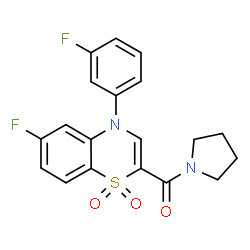 ChemSpider 2D Image | [6-Fluoro-4-(3-fluorophenyl)-1,1-dioxido-4H-1,4-benzothiazin-2-yl](1-pyrrolidinyl)methanone | C19H16F2N2O3S