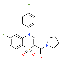 ChemSpider 2D Image | [6-Fluoro-4-(4-fluorophenyl)-1,1-dioxido-4H-1,4-benzothiazin-2-yl](1-pyrrolidinyl)methanone | C19H16F2N2O3S