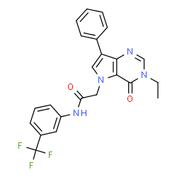 ChemSpider 2D Image | 2-(3-Ethyl-4-oxo-7-phenyl-3,4-dihydro-5H-pyrrolo[3,2-d]pyrimidin-5-yl)-N-[3-(trifluoromethyl)phenyl]acetamide | C23H19F3N4O2