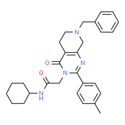 ChemSpider 2D Image | 2-[7-Benzyl-2-(4-methylphenyl)-4-oxo-5,6,7,8-tetrahydropyrido[3,4-d]pyrimidin-3(4H)-yl]-N-cyclohexylacetamide | C29H34N4O2