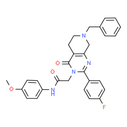 ChemSpider 2D Image | 2-[7-Benzyl-2-(4-fluorophenyl)-4-oxo-5,6,7,8-tetrahydropyrido[3,4-d]pyrimidin-3(4H)-yl]-N-(4-methoxyphenyl)acetamide | C29H27FN4O3
