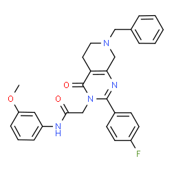 ChemSpider 2D Image | 2-[7-Benzyl-2-(4-fluorophenyl)-4-oxo-5,6,7,8-tetrahydropyrido[3,4-d]pyrimidin-3(4H)-yl]-N-(3-methoxyphenyl)acetamide | C29H27FN4O3