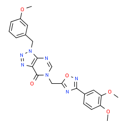 ChemSpider 2D Image | 6-{[3-(3,4-Dimethoxyphenyl)-1,2,4-oxadiazol-5-yl]methyl}-3-(3-methoxybenzyl)-3,6-dihydro-7H-[1,2,3]triazolo[4,5-d]pyrimidin-7-one | C23H21N7O5