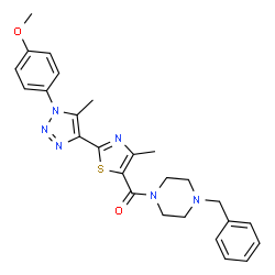 ChemSpider 2D Image | (4-Benzyl-1-piperazinyl){2-[1-(4-methoxyphenyl)-5-methyl-1H-1,2,3-triazol-4-yl]-4-methyl-1,3-thiazol-5-yl}methanone | C26H28N6O2S