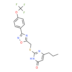 ChemSpider 2D Image | 6-Propyl-2-[({3-[4-(trifluoromethoxy)phenyl]-1,2,4-oxadiazol-5-yl}methyl)sulfanyl]-4(1H)-pyrimidinone | C17H15F3N4O3S