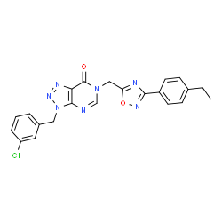 ChemSpider 2D Image | 3-(3-Chlorobenzyl)-6-{[3-(4-ethylphenyl)-1,2,4-oxadiazol-5-yl]methyl}-3,6-dihydro-7H-[1,2,3]triazolo[4,5-d]pyrimidin-7-one | C22H18ClN7O2