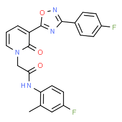 ChemSpider 2D Image | N-(4-Fluoro-2-methylphenyl)-2-{3-[3-(4-fluorophenyl)-1,2,4-oxadiazol-5-yl]-2-oxo-1(2H)-pyridinyl}acetamide | C22H16F2N4O3