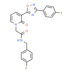 ChemSpider 2D Image | N-(4-Fluorobenzyl)-2-{3-[3-(4-fluorophenyl)-1,2,4-oxadiazol-5-yl]-2-oxo-1(2H)-pyridinyl}acetamide | C22H16F2N4O3