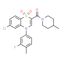 ChemSpider 2D Image | [6-Chloro-4-(3-fluoro-4-methylphenyl)-1,1-dioxido-4H-1,4-benzothiazin-2-yl](4-methyl-1-piperidinyl)methanone | C22H22ClFN2O3S