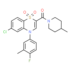 ChemSpider 2D Image | [6-Chloro-4-(4-fluoro-3-methylphenyl)-1,1-dioxido-4H-1,4-benzothiazin-2-yl](4-methyl-1-piperidinyl)methanone | C22H22ClFN2O3S