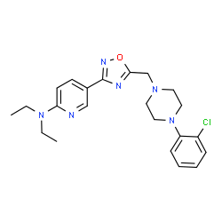 ChemSpider 2D Image | 5-(5-{[4-(2-Chlorophenyl)-1-piperazinyl]methyl}-1,2,4-oxadiazol-3-yl)-N,N-diethyl-2-pyridinamine | C22H27ClN6O