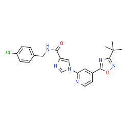 ChemSpider 2D Image | N-(4-Chlorobenzyl)-1-{4-[3-(2-methyl-2-propanyl)-1,2,4-oxadiazol-5-yl]-2-pyridinyl}-1H-imidazole-4-carboxamide | C22H21ClN6O2