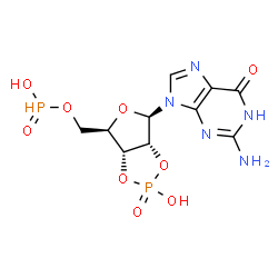 ChemSpider 2D Image | [(3aR,4R,6R,6aR)-6-(2-Amino-6-oxo-1,6-dihydro-9H-purin-9-yl)-2-hydroxy-2-oxidotetrahydrofuro[3,4-d][1,3,2]dioxaphosphol-4-yl]methyl hydrogen phosphonate | C10H13N5O9P2