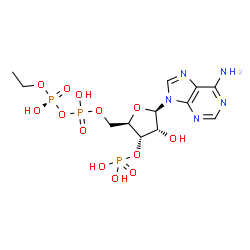 ChemSpider 2D Image | 5'-O-[{[(R)-Ethoxy(hydroxy)phosphoryl]oxy}(hydroxy)phosphoryl]adenosine 3'-(dihydrogen phosphate) | C12H20N5O13P3