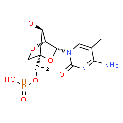 ChemSpider 2D Image | 4-Amino-1-[2,5-anhydro-4-({[hydroxy(oxido)phosphoranyl]oxy}methyl)-alpha-L-lyxofuranosyl]-5-methyl-2(1H)-pyrimidinone | C11H16N3O7P