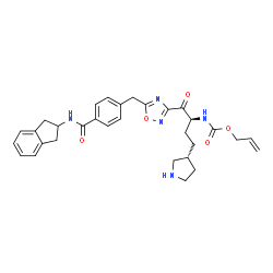 ChemSpider 2D Image | Allyl {(2S)-1-{5-[4-(2,3-dihydro-1H-inden-2-ylcarbamoyl)benzyl]-1,2,4-oxadiazol-3-yl}-1-oxo-4-[(3R)-3-pyrrolidinyl]-2-butanyl}carbamate | C31H35N5O5